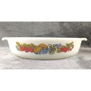 Vintage,Fire King Milk Glass 9" Pie/Cake Dish, #429 Anchor Hockin, Fruit Harvest